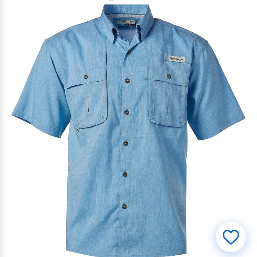 Magellan Outdoors Men's Arkansas Pass Heather Aster Blue Short Sleeve Shirt XL